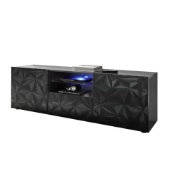 3S. x Home Meuble TV deux portes et un tiroir PRISMA laqué anthracite brillant