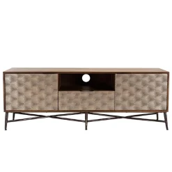 Macabane Meuble TV en bois de manguier 2 portes 1 tiroir motifs ethniques ALIX Sale