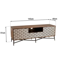 Macabane Meuble TV en bois de manguier 2 portes 1 tiroir motifs ethniques ALIX Sale