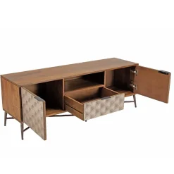 Macabane Meuble TV en bois de manguier 2 portes 1 tiroir motifs ethniques ALIX Sale