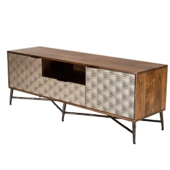 Macabane Meuble TV en bois de manguier 2 portes 1 tiroir motifs ethniques ALIX Sale