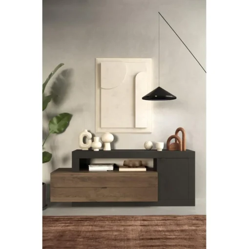 3S. x Home Meuble TV Lowboard 1 porte et 2 tiroirs marron Clearance
