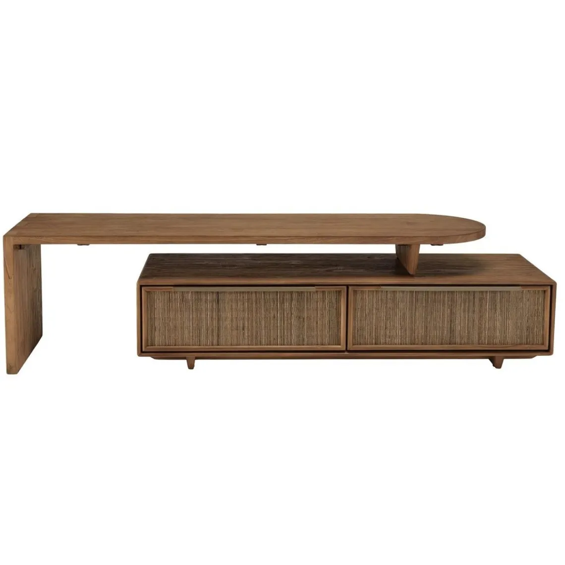 Macabane Meuble TV modulable 140x40cm 2 tiroirs en bois teck recyclé Discount