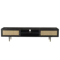 Macabane Meuble TV Noir 2 Niches 2 Portes Cannage YANIS Sale