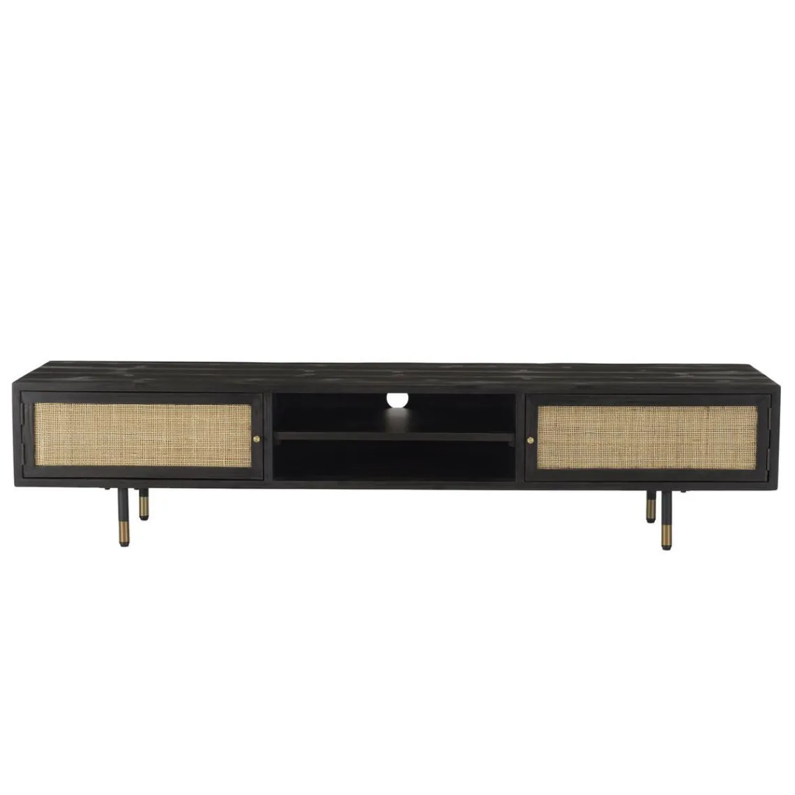 Macabane Meuble TV Noir 2 Niches 2 Portes Cannage YANIS Sale