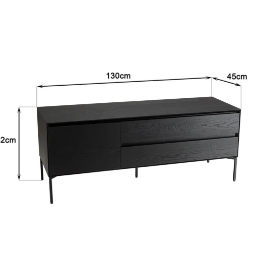 Macabane Meuble TV 1 porte 2 tiroirs pieds métal MAXENDRE Noir