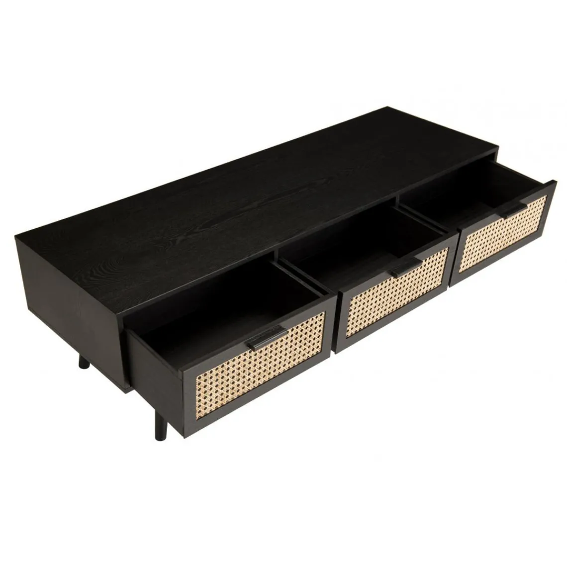 Macabane Meuble TV noir 3 tiroirs cannage - MIKEL