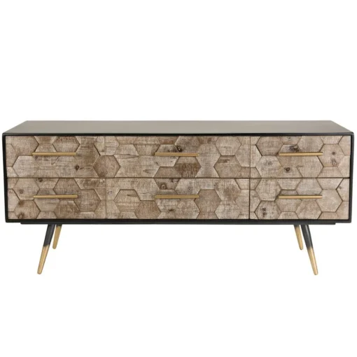 Macabane Meuble TV scandinave 6 tiroirs en sapin pieds métal - DEBBIE Best