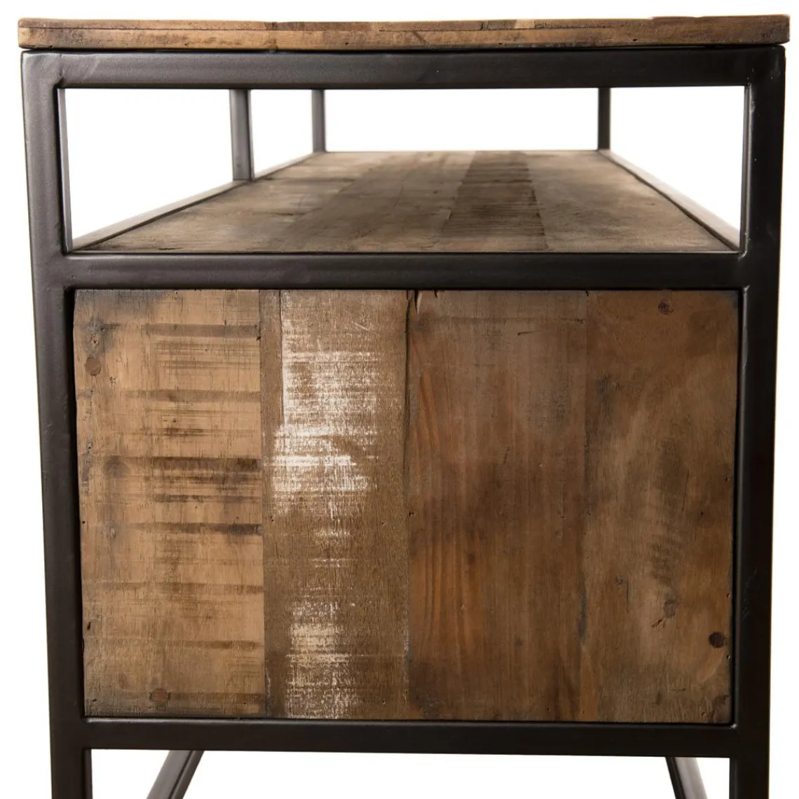 Macabane Meuble Tv SIXTINE 3 Tiroirs Bois Teck Recyclé Acacia Mahogany Et Métal Discount