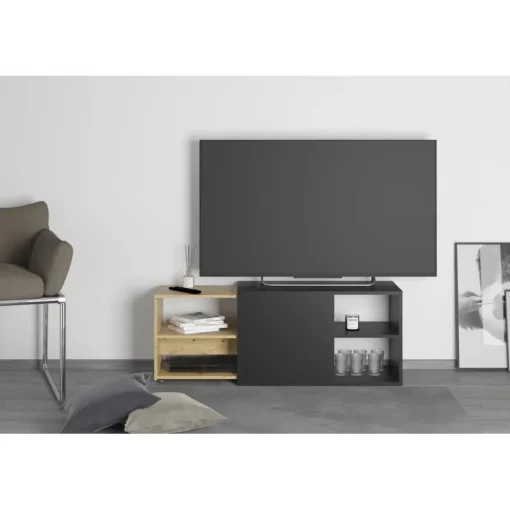 3S. x Home Meuble TV SLIDE 2 anthracite et naturel Outlet