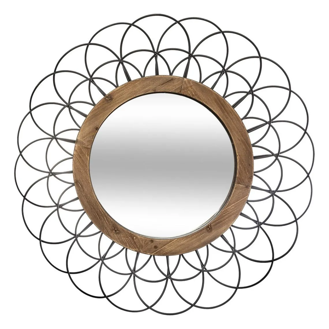 3S. x Home Miroir Métallique et Bois en Forme de fleur Hot