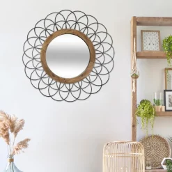 3S. x Home Miroir Métallique et Bois en Forme de fleur Hot