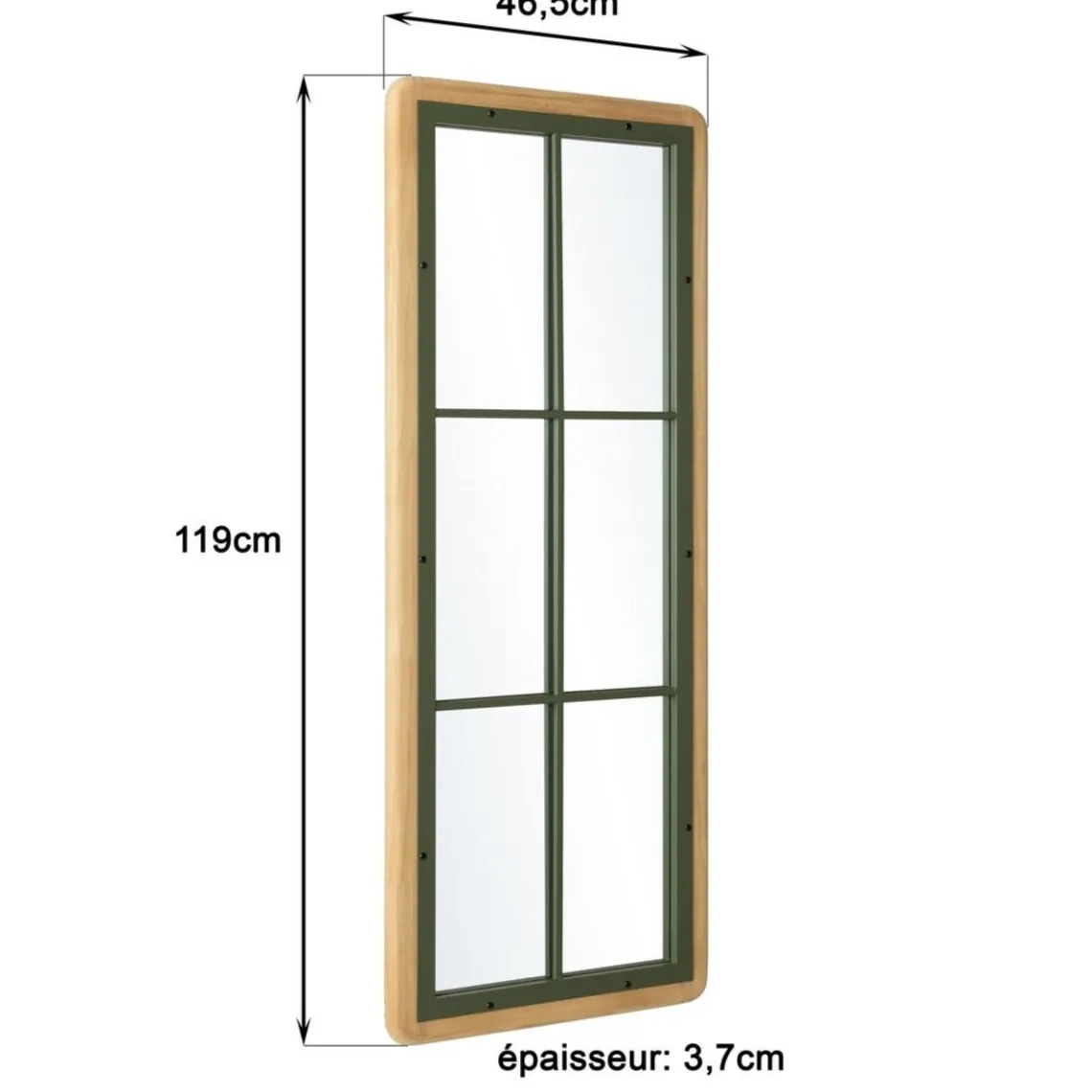 Macabane Miroir rectangulaire esprit verrière pin et métal vert HELENA Outlet