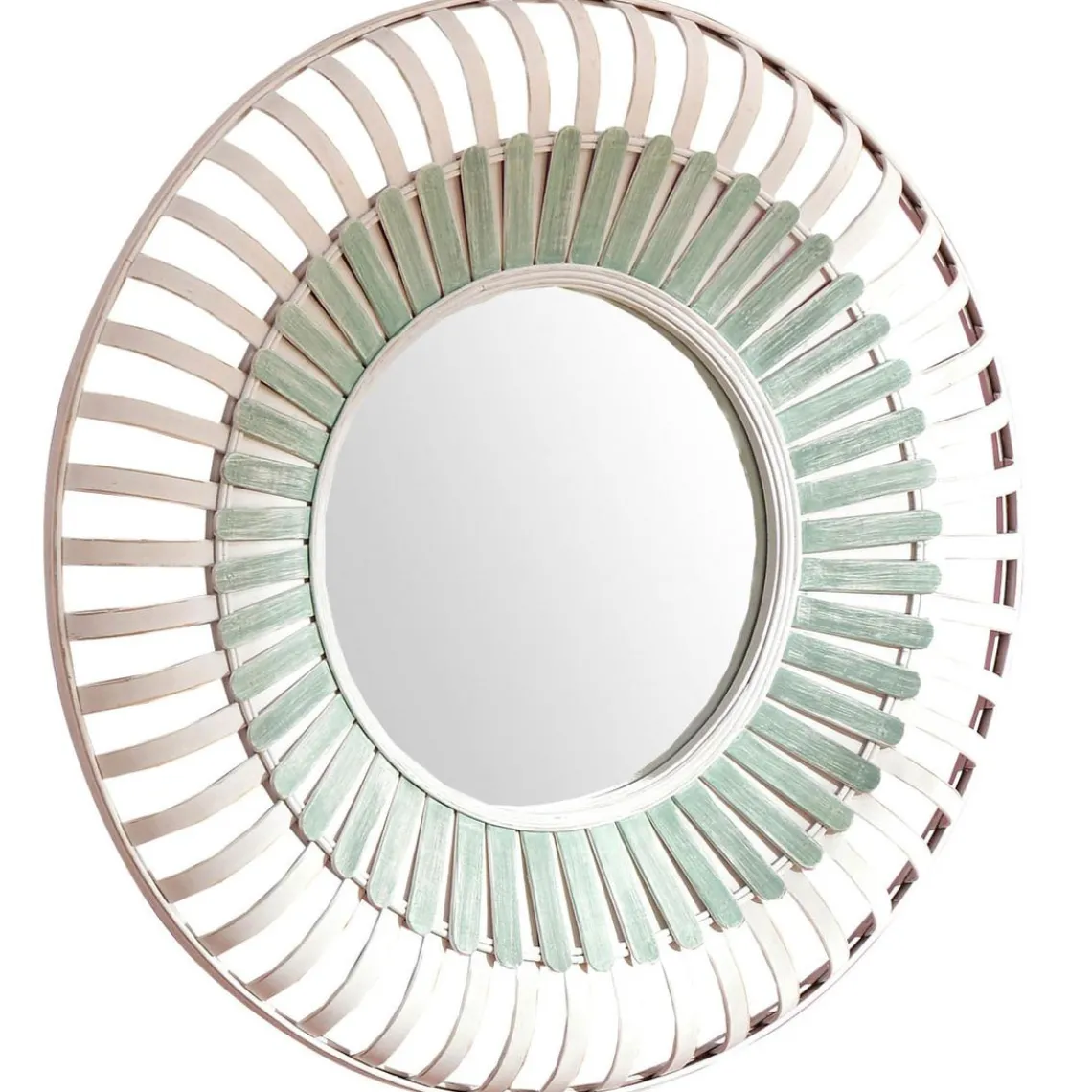 Becquet Miroir rond en bambou MOUSSA vert et blanc Online