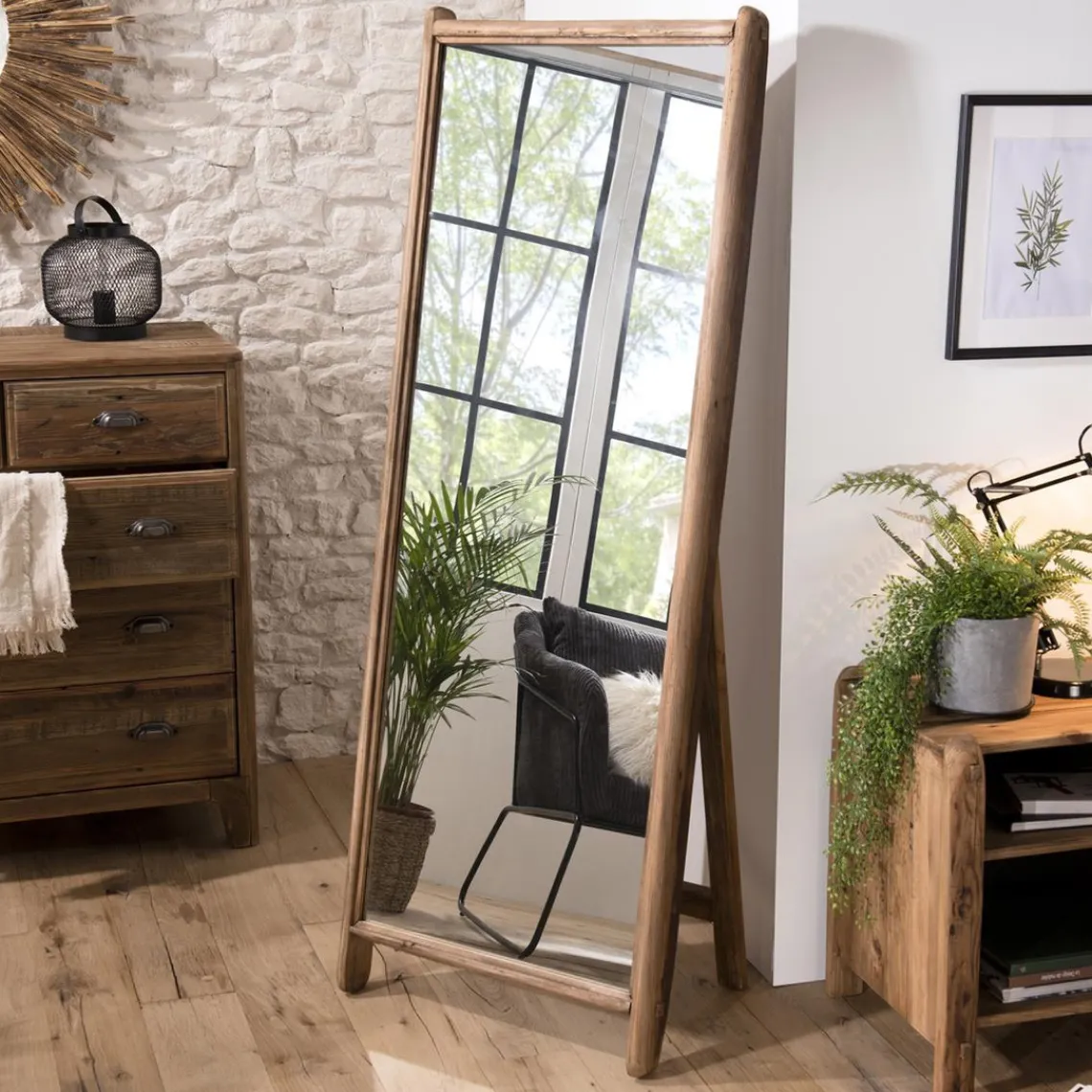 Macabane Miroir Sur Pieds / Psyche ANDRIAN Bois Pin Recyclé Hot