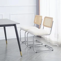 3S. x Home Nordlys - Lot de 2 Chaises de Salle a Manger Industrielles Metal Cannage Rotin New