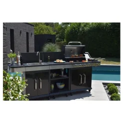Cook'In Garden Pack Barbecue gaz FIDGI 4 Brûleurs avec desserte et évier avec Housse et Coffret 3 pièces aimantés Online