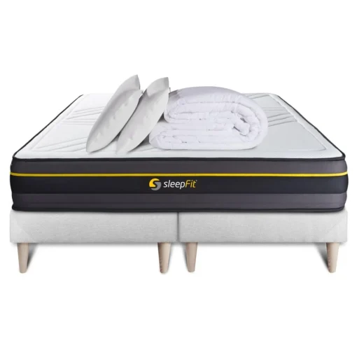 Sleepfit Pack matelas ACTIVE double sommiers blanc Couette et 2 oreillers Best