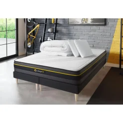 Sleepfit Pack matelas ACTIVE double sommiers noir Couette et 2 oreillers