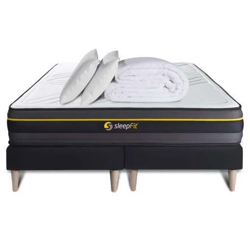 Sleepfit Pack matelas ACTIVE double sommiers noir Couette et 2 oreillers