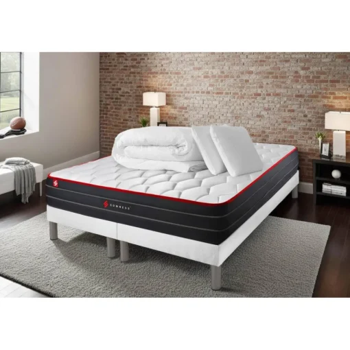 Somness Pack matelas double sommiers blanc Couette et 2 oreillers