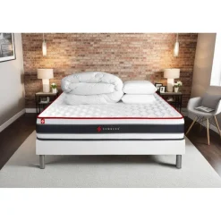 Somness Pack matelas ENERGY double sommiers blanc Couette 2 oreillers Best