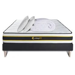 Sleepfit Pack matelas FLEXY sommier noir Couette et 2 oreillers Hot