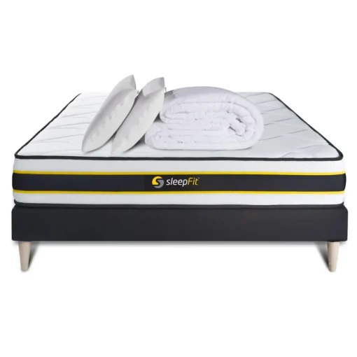 Sleepfit Pack matelas FLEXY sommier noir Couette et 2 oreillers Hot