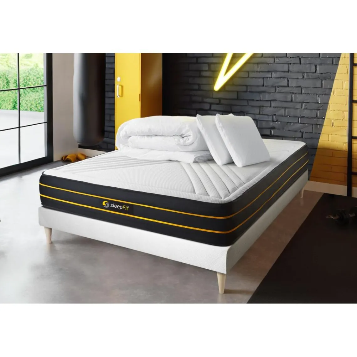 Sleepfit Pack matelas ULTRA sommier blanc Couette 2 oreillers