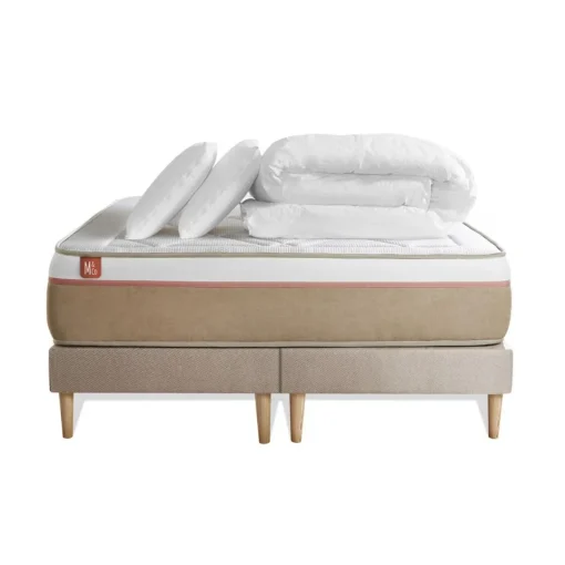 Marmottes & Co Pack prêt a dormir matelas LE SOYEUX Ressorts ensaches Memoire de forme BioVisco double sommiers Beige Outlet