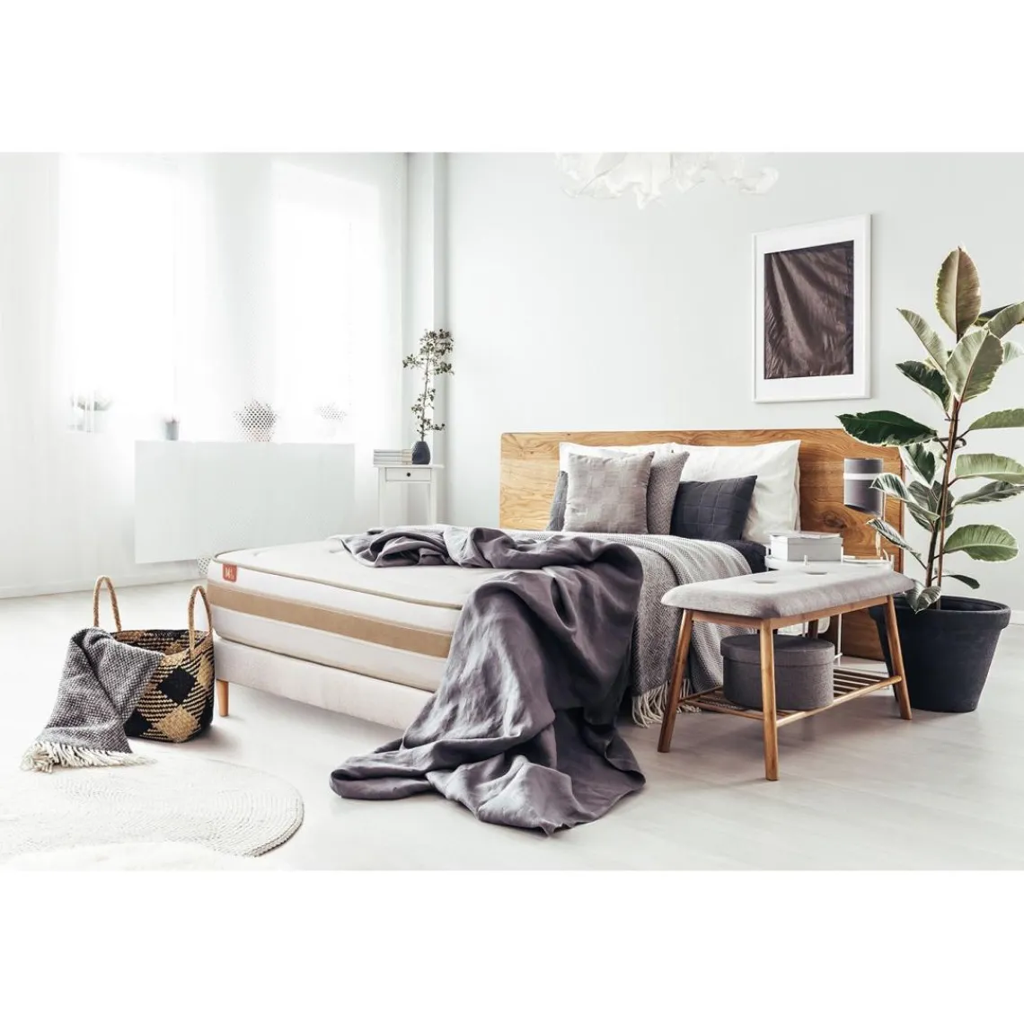 Marmottes & Co Pack prêt a dormir matelas LE RAFFINÉ Ressorts ensaches Memoire de forme BioVisco sommier kit Blanc New