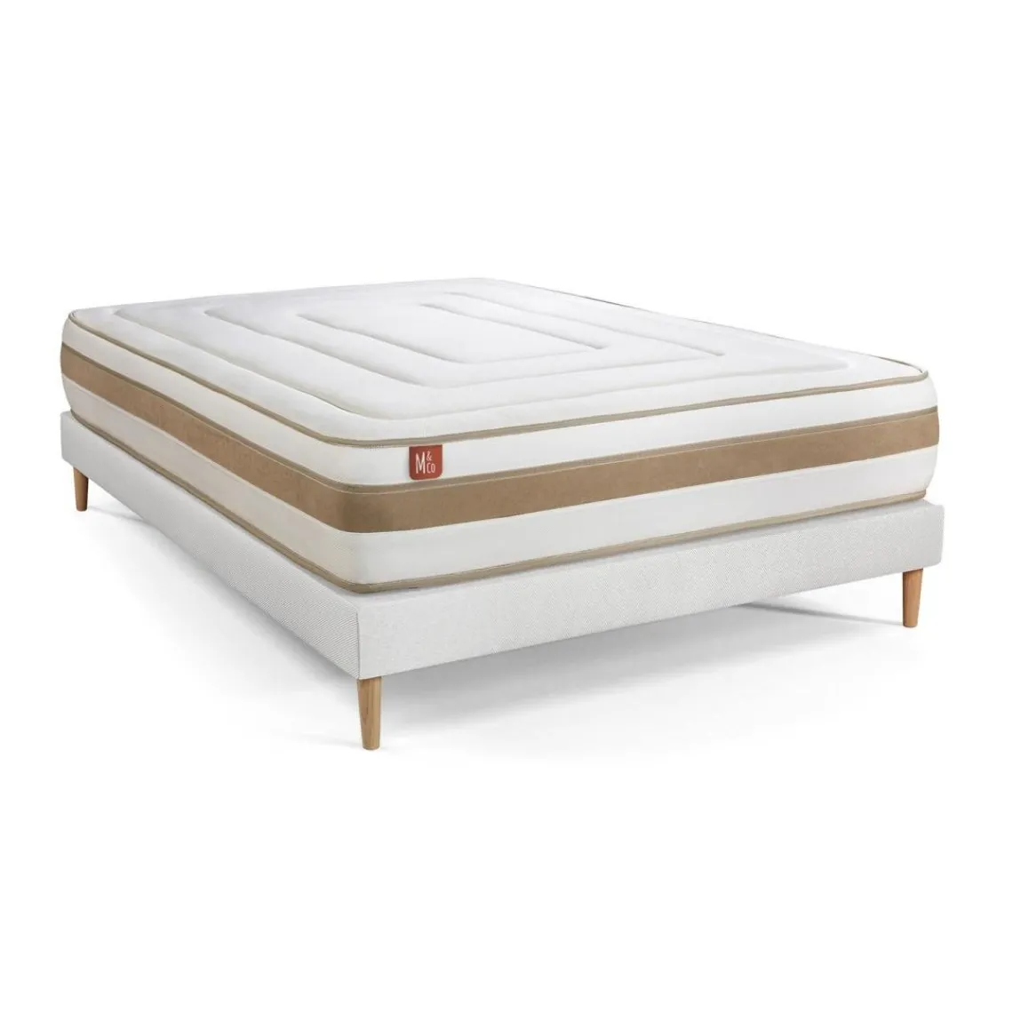 Marmottes & Co Pack prêt a dormir matelas LE RAFFINÉ Ressorts ensaches Memoire de forme BioVisco sommier kit Blanc New