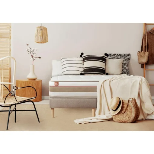 Marmottes & Co Pack prêt a dormir matelas LE TENDRE Ressorts ensaches Memoire de forme double sommiers Beige Best