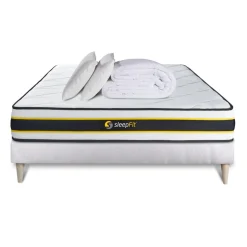 Sleepfit Pack prêt a dormir matelas FLEXY sommier kit blanc 2 oreillers memoire de forme et Couette Percale Best