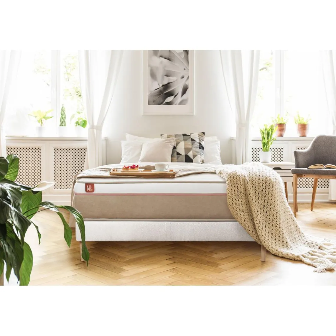 Marmottes & Co Pack prêt a dormir matelas LE SOYEUX Ressorts ensaches Memoire de forme BioVisco sommier kit Blanc Clearance