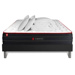 Somness Pack prêt a dormir matelas ressorts ensaches et memoire de forme sommier kit noir Couette 2 oreillers New