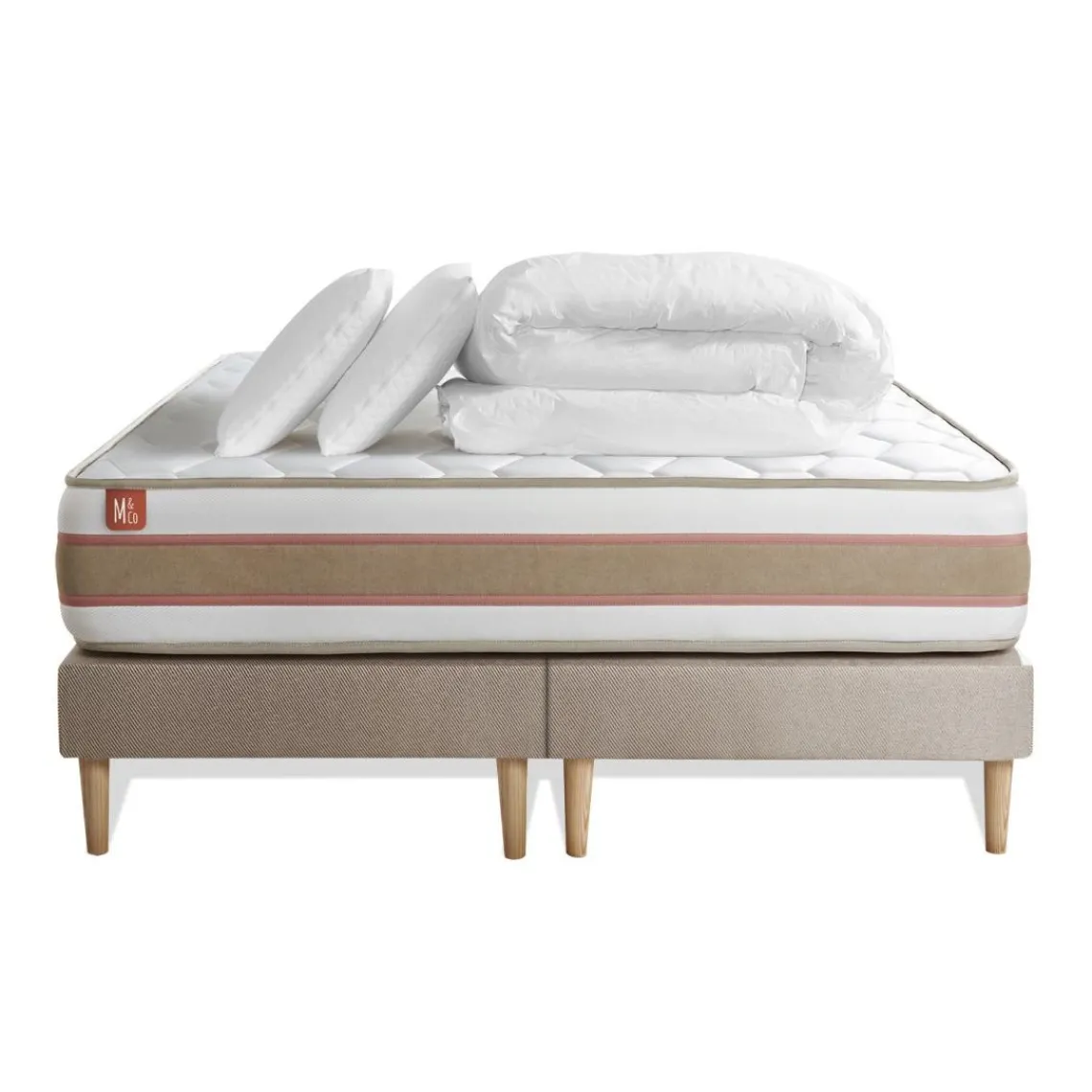 Marmottes & Co Pack prêt a dormir matelas LE DÉLICAT Ressorts ensaches et Memoire de forme double sommiers Beige Sale