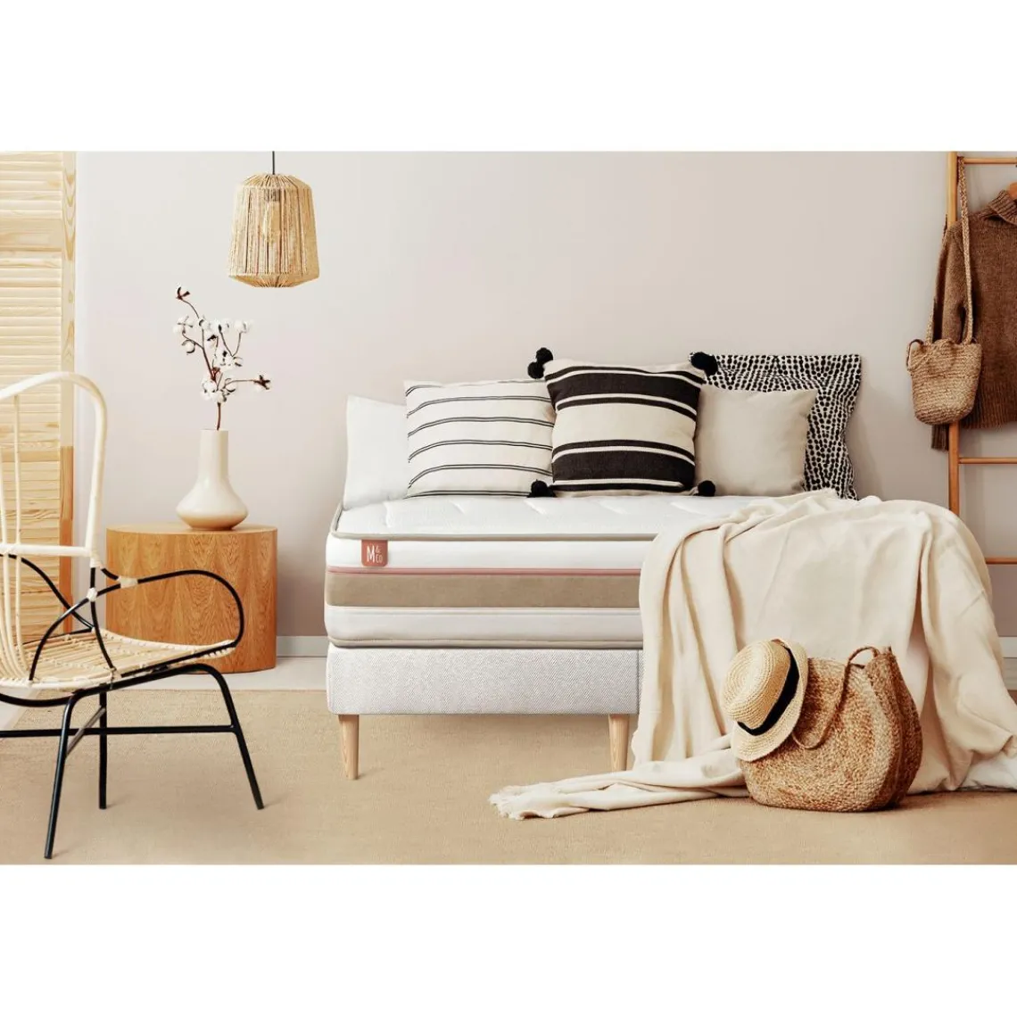 Marmottes & Co Pack prêt a dormir matelas LE TENDRE Ressorts ensaches Memoire de forme double sommiers Blanc New