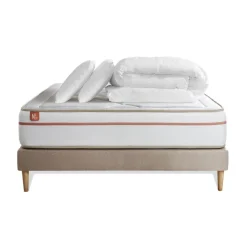 Marmottes & Co Pack prêt a dormir matelas LE PAISIBLE Memoire de forme BioVisco sommier Beige 2 oreillers couette Outlet
