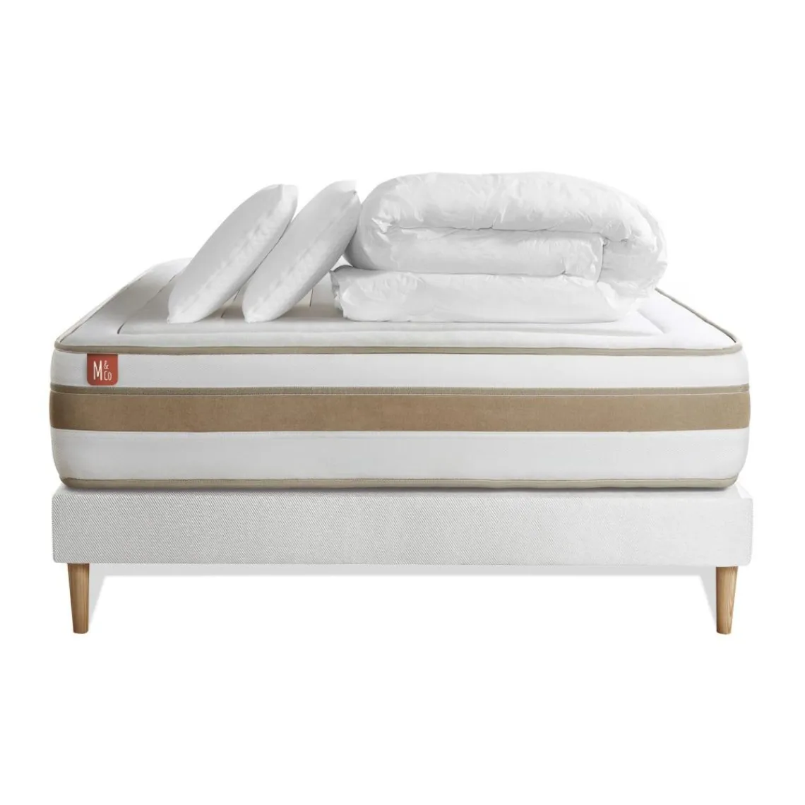 Marmottes & Co Pack prêt a dormir matelas LE RAFFINÉ Ressorts ensaches Memoire de forme BioVisco sommier Blanc New