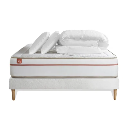 Marmottes & Co Pack prêt a dormir matelas LE PAISIBLE Memoire de forme BioVisco sommier kit Blanc 2 oreillers couette Clearance