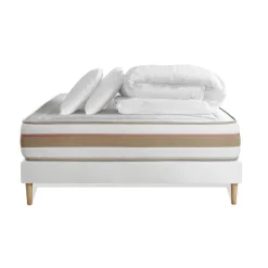 Marmottes & Co Pack prêt a dormir matelas LE TENDRE Ressorts ensaches Memoire de forme sommier kit Blanc Online