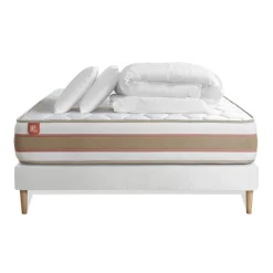 Marmottes & Co Pack prêt a dormir matelas LE DÉLICAT Ressorts ensaches Memoire de forme et sommier kit Blanc Clearance