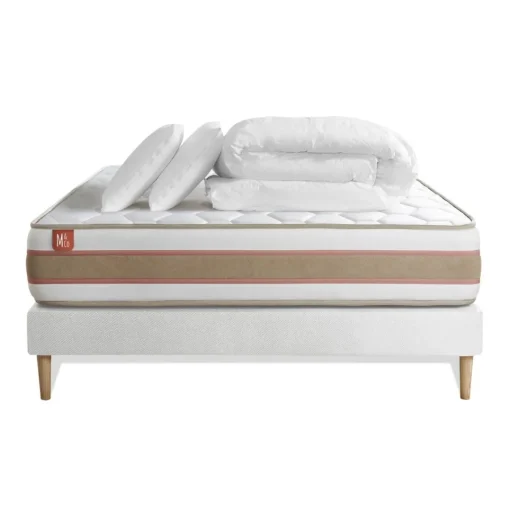 Marmottes & Co Pack prêt a dormir matelas LE DÉLICAT Ressorts ensaches Memoire de forme et sommier kit Blanc Clearance