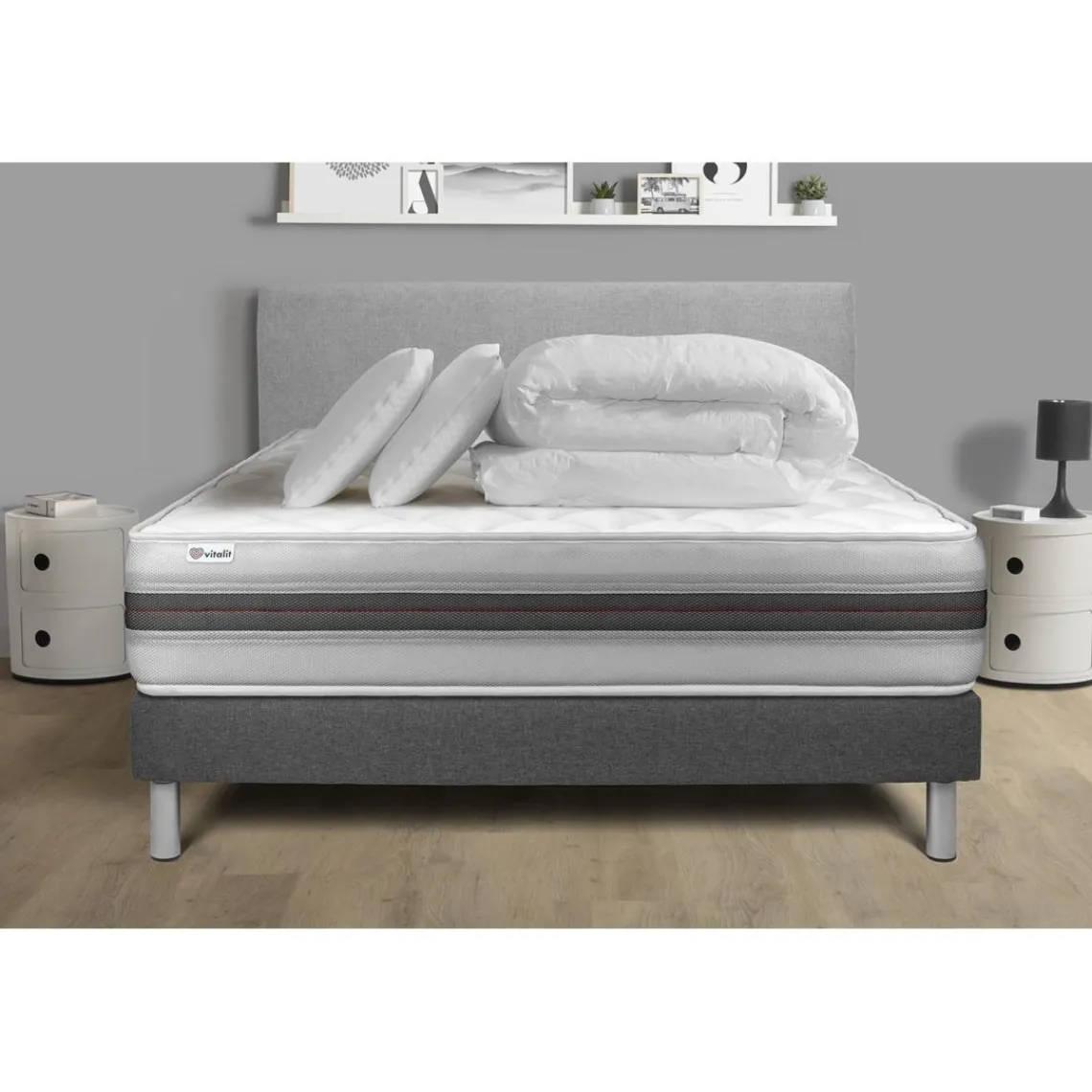 VITALIT Pack prêt a dormir VITALMEMO BACK sommier Kit gris Clearance