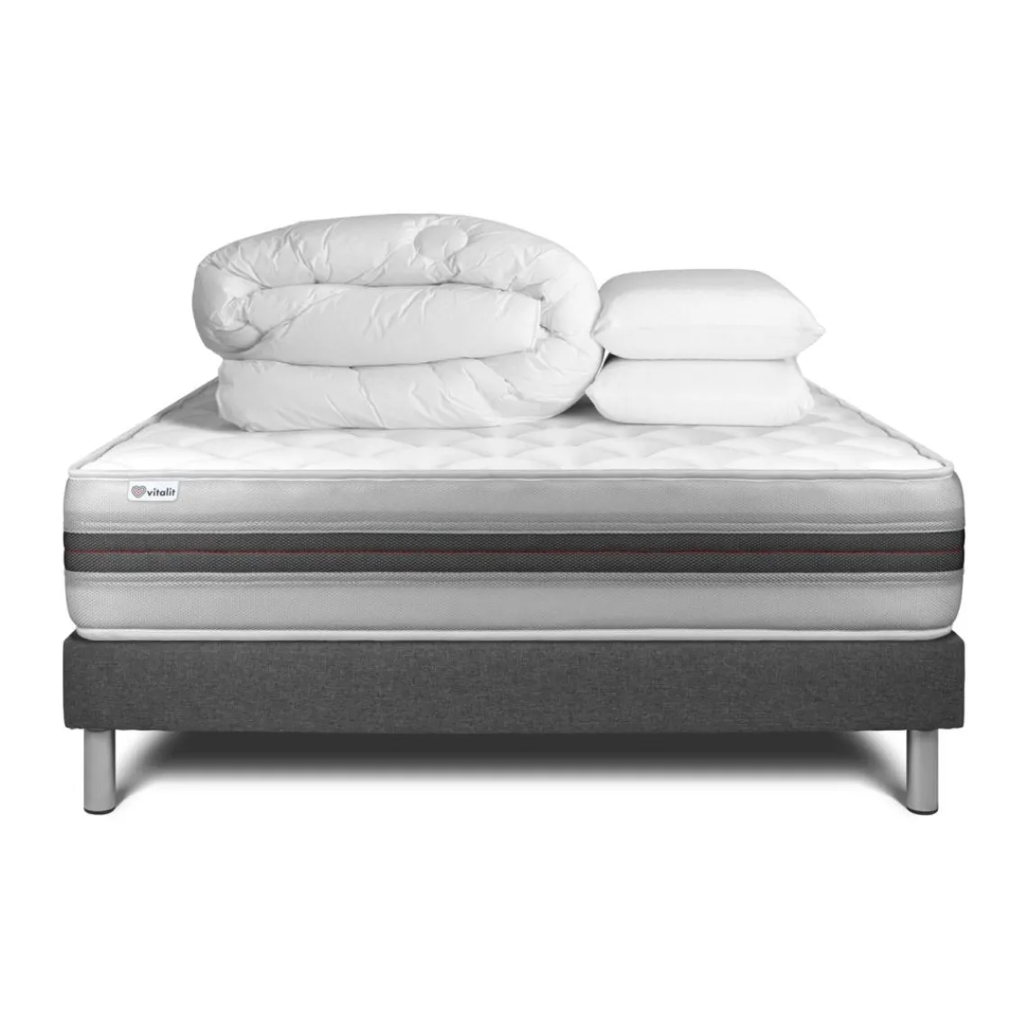 VITALIT Pack prêt a dormir VITALMEMO BACK sommier Kit gris Clearance
