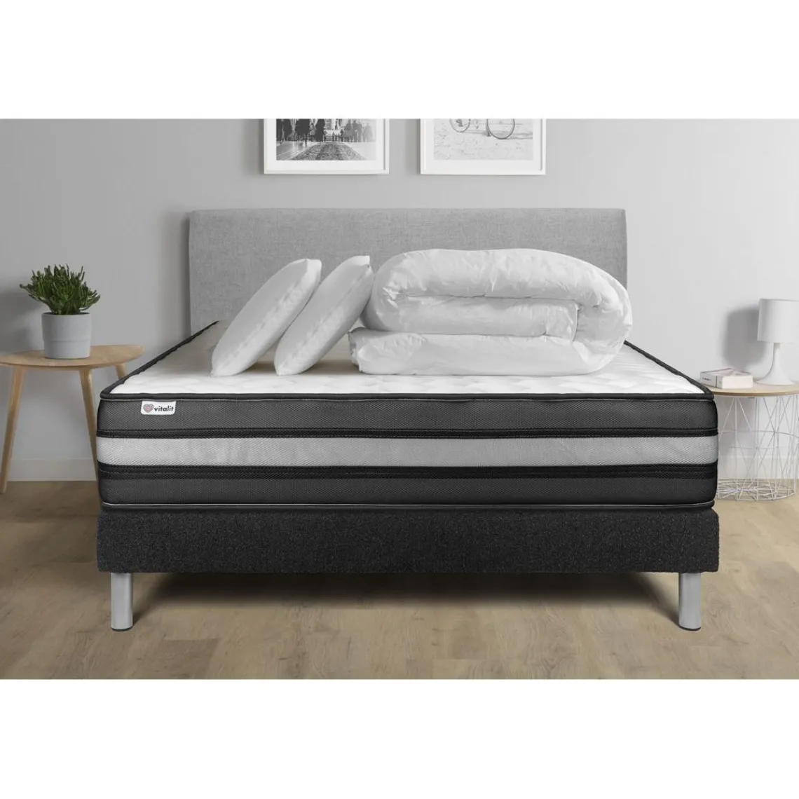VITALIT Pack prêt a dormir VITALPOWER ZEN sommier Kit noir Sale