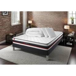 Somness Pack sommier matelas FORM 2 oreillers memoire de forme Couette Percale Sale