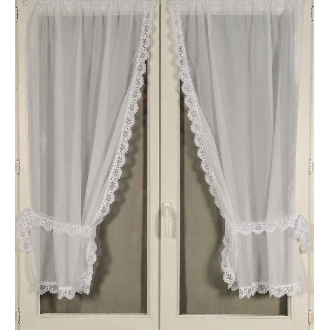 3S. x Home Paire de Vitrages Bonne Femme Sable Et Macramé Blanc JUSTINE Sale