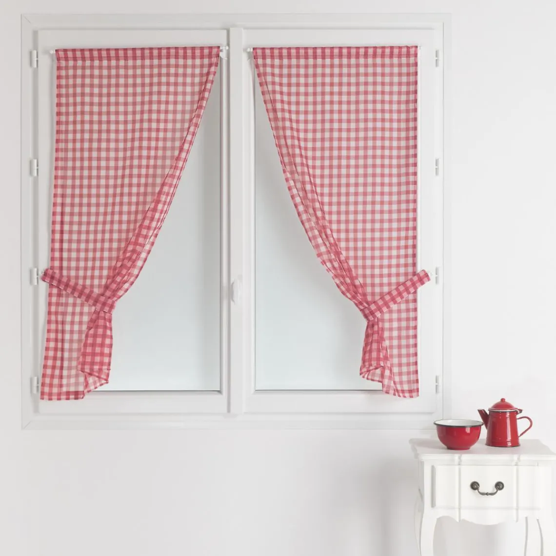 3S. x Home Paire De Vitrages Droits Carreaux Normand VICHY - Rouge Discount